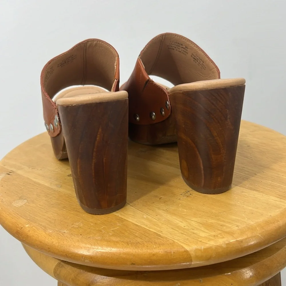 Chelsea & Violet verger leather upper wood platform, heel sandal 8